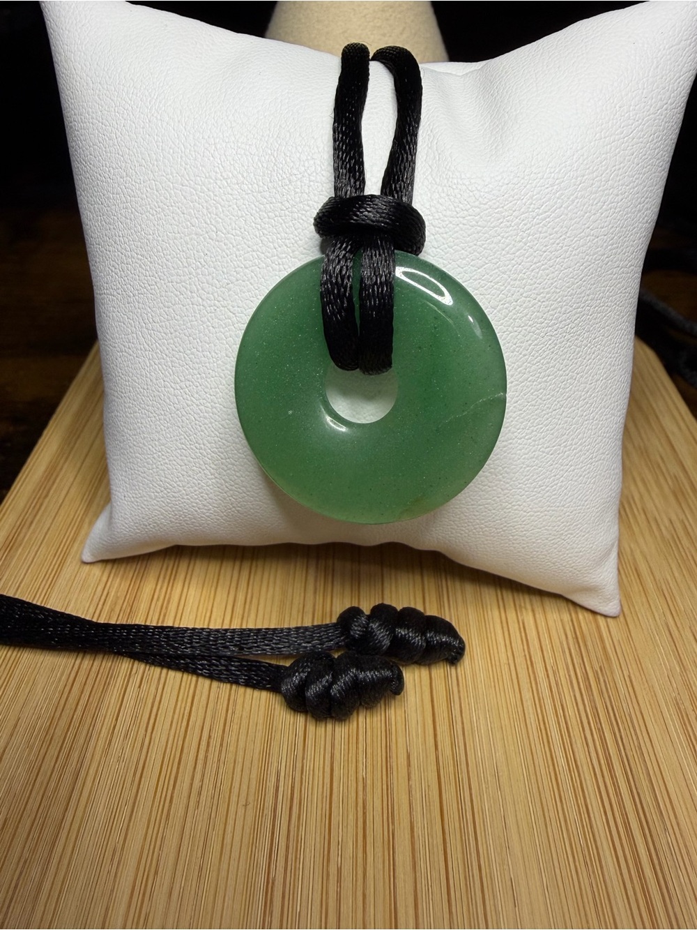 Natural Green Aventurine Donut Pendant 24” Adjustable Necklace